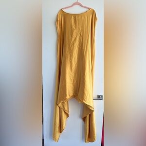 Plus Size Casual Sleeveless Solid Vintage Asymmetric Maxi Dresses Gold 4XL